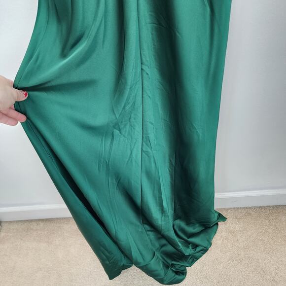Mac Duggal Satin Maxi Dress Formal Prom Gown Size 8 Emerald Green One Shoulder - Picture 10 of 16